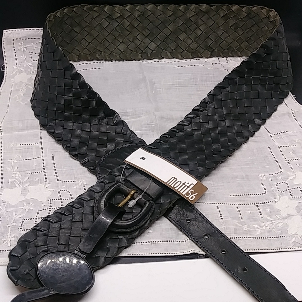 Motif 56 Woven/Braided Black Leather Belt 42 Inches From End to End (NWT)